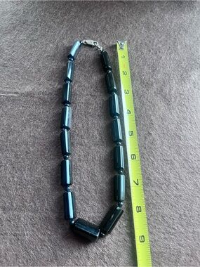 Vintage Black Onyx Beaded Necklace - Polished Cylinder Stones